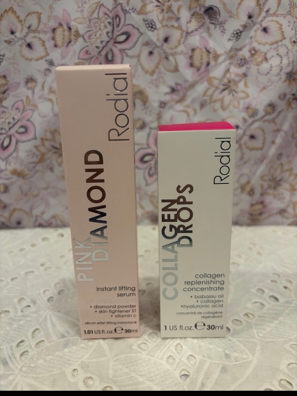 Rodial Pink Diamond + SOLD OUT Collagen Drops Serum Duo NIB $230 combined MSRP